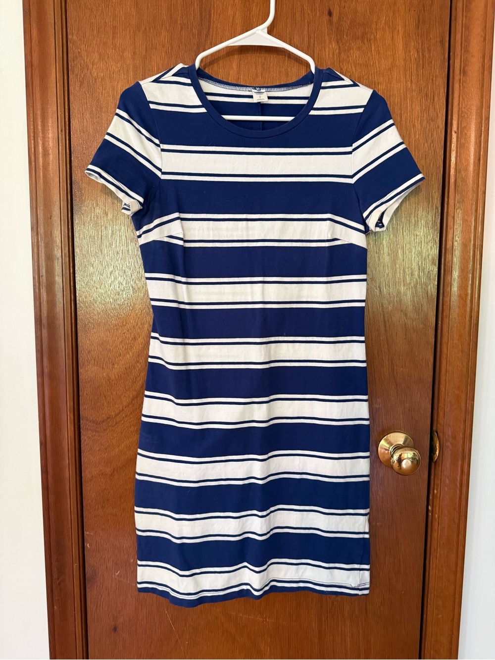 Old Navy Blue and White Striped Short Sleeve Scoop Neck Dress